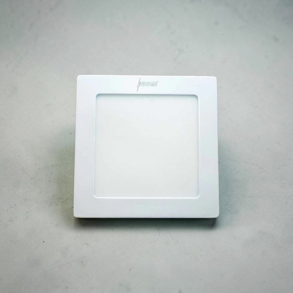 Energy Plus 647 12W square LED surface panel light in white with slim frame and frosted diffuser, model S647.