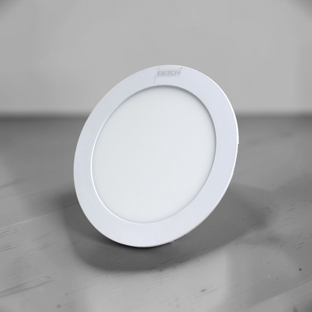 Energy Plus 649 12W round LED concealed panel light in white with slim recessed frame and diffused light panel, model C649.