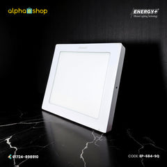 Energy Plus 684 square LED surface panel light in white with slim frame and frosted diffuser, model EP-684-SQ.