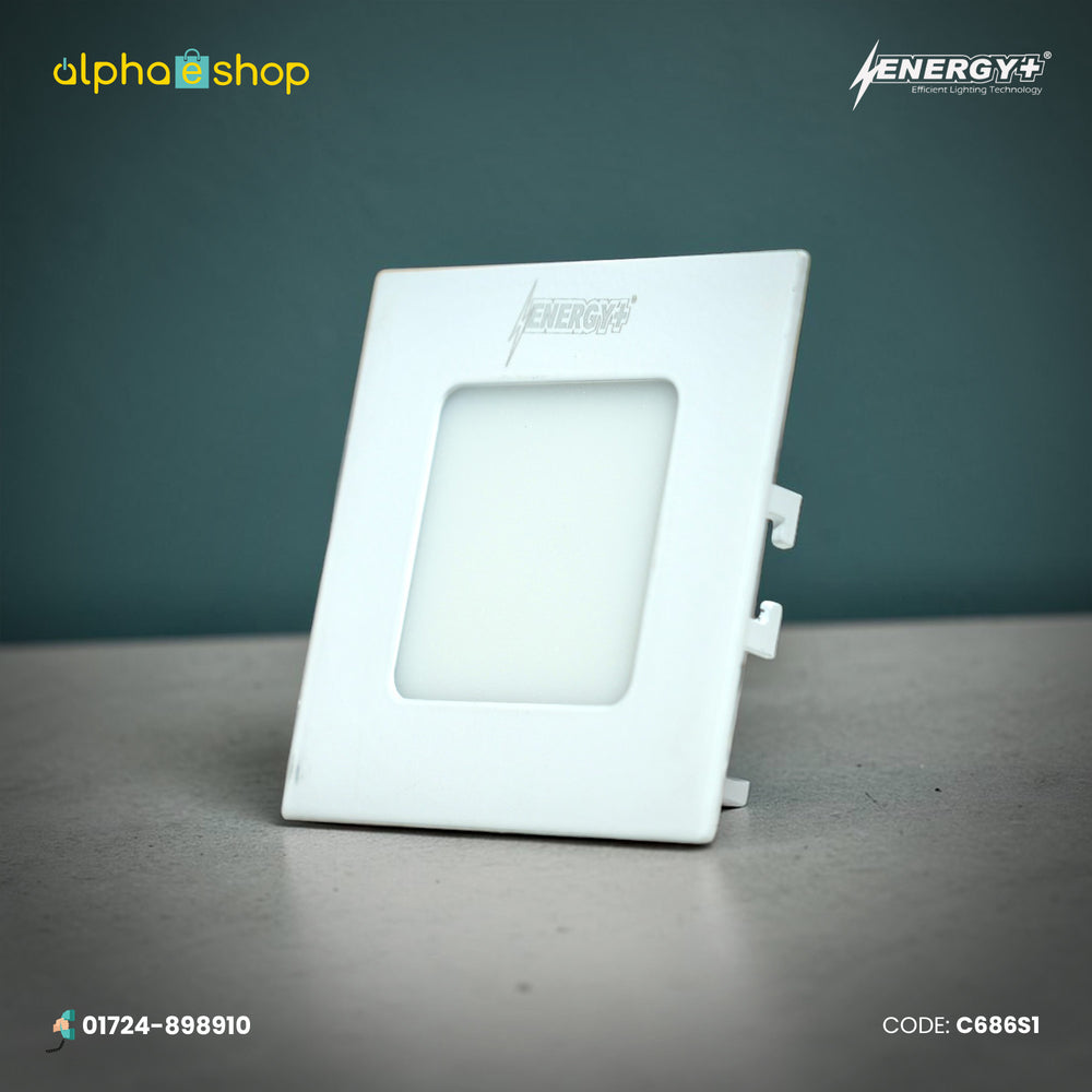 Energy Plus 686 3W square LED concealed panel light in white with slim frame and frosted diffuser, model C686.