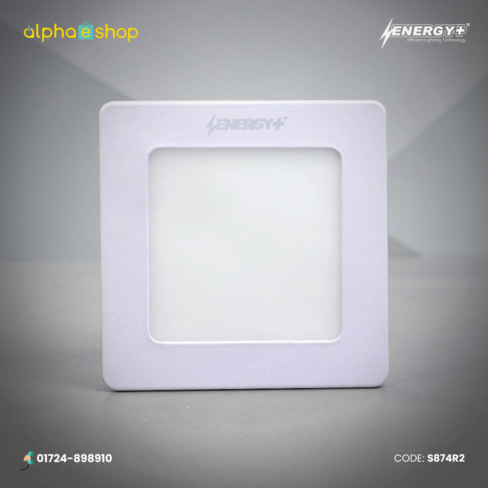Energy Plus 874 6W square LED surface panel light in white with slim frame and frosted diffuser, model S874.