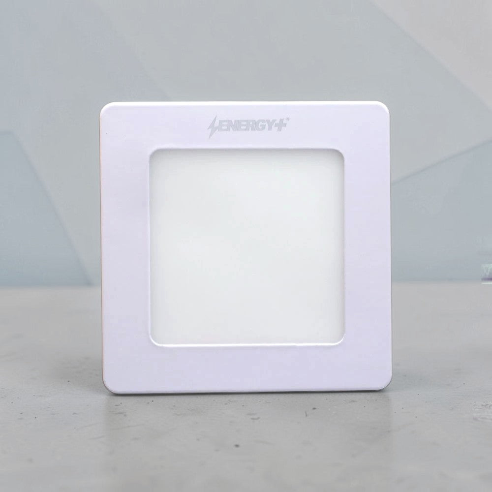 Energy Plus 874 6W square LED surface panel light in white with slim frame and frosted diffuser, model S874.
