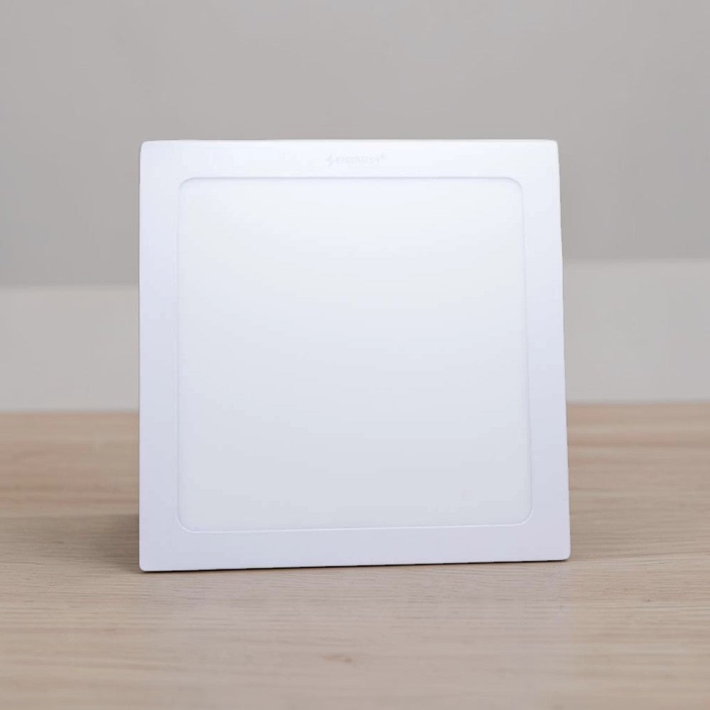 Energy Plus 918 24W square LED surface panel light in white with slim frame and frosted diffuser, model S918.