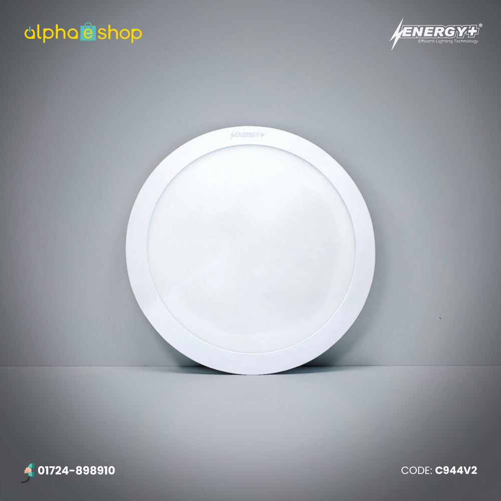 Energy Plus 944 24W round LED concealed panel light in white with slim circular frame and frosted diffuser, model C944.