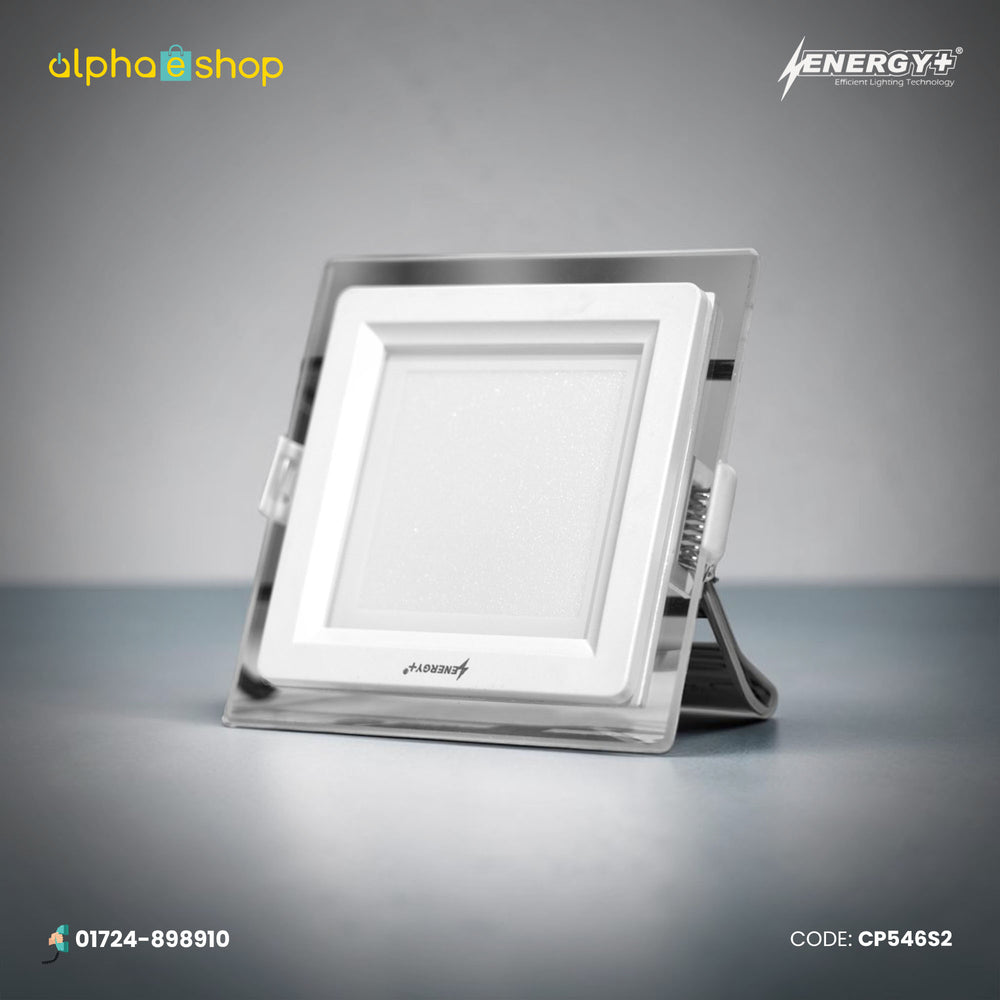Energy Plus Cozy 2015 (546) 6W square concealed panel light with a white diffuser, clear outer frame and spring mounting clips.