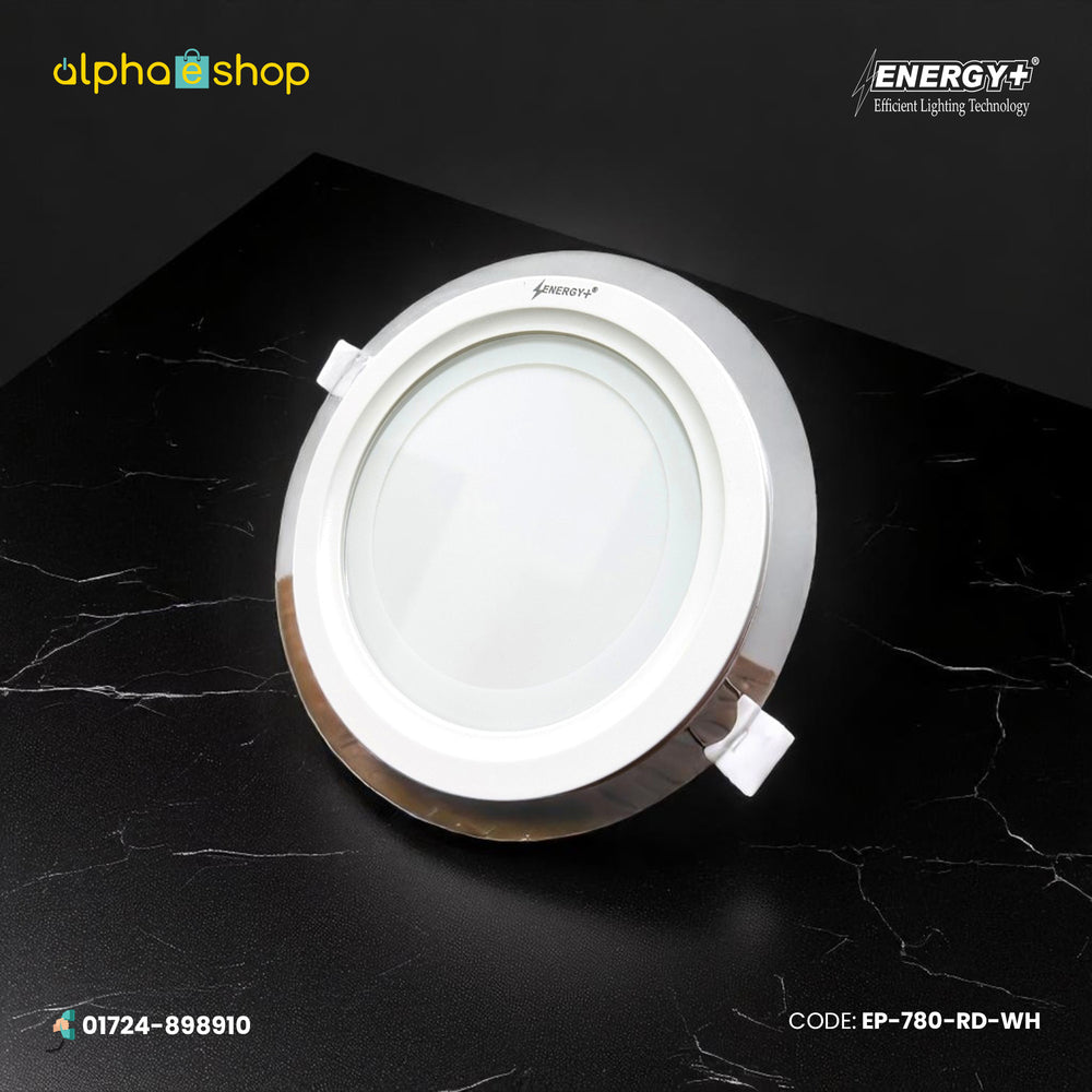 Energy Plus Cozy round LED concealed panel light in white with slim trim and frosted diffuser, model EP-780-RD-WH.