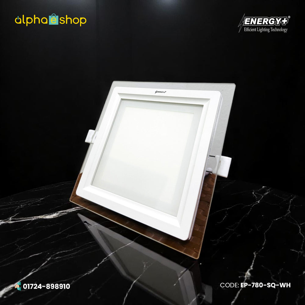 Energy Plus Cozy square LED concealed panel light in white with layered trim and frosted diffuser, model EP-780-SQ-WH.