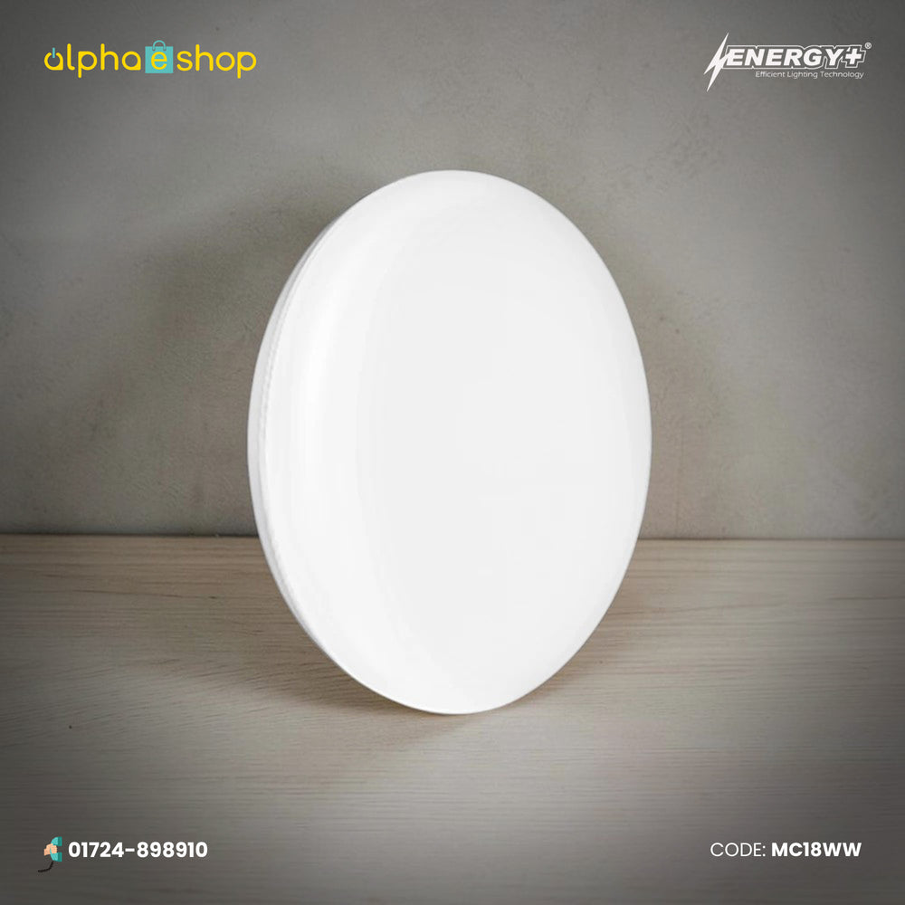 Energy Plus Moon 2026 18W round LED concealed panel light in white with slim profile and smooth diffuser, model MC18.