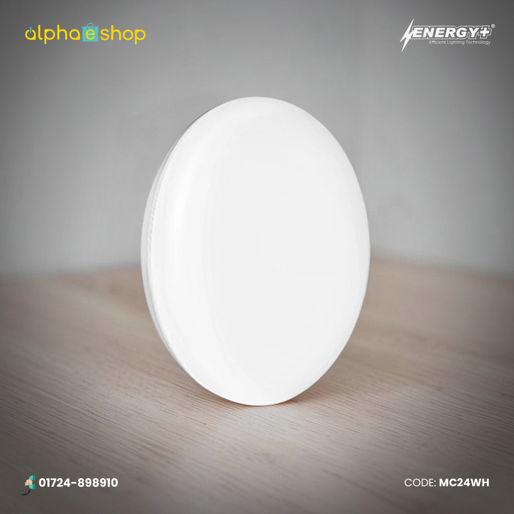 Energy Plus Moon 2026 24W round concealed panel light in white with slim profile and smooth diffuser, model MC24.