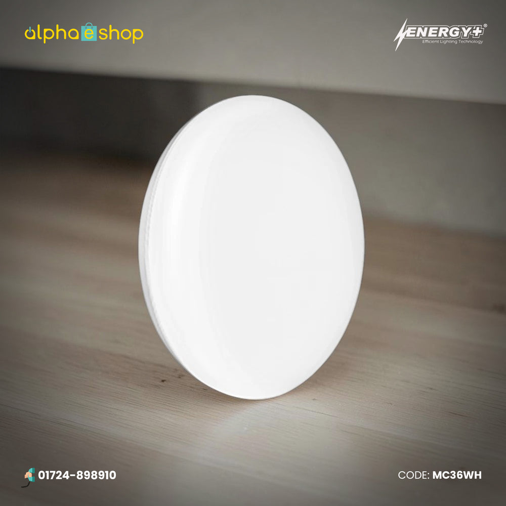 Energy Plus Moon 2026 36W round LED concealed panel light in white with slim profile and smooth diffuser, model MC36.