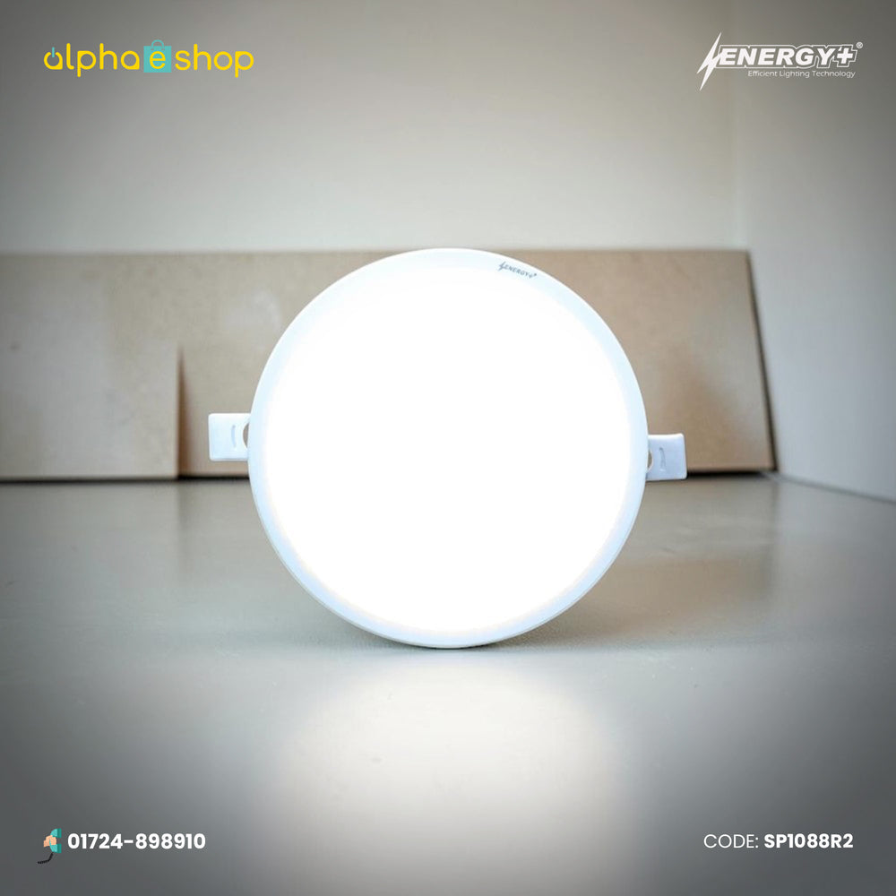 Energy Plus Salvi 2020 15W round LED concealed panel light in white with slim frame and mounting clips, model SP1088.