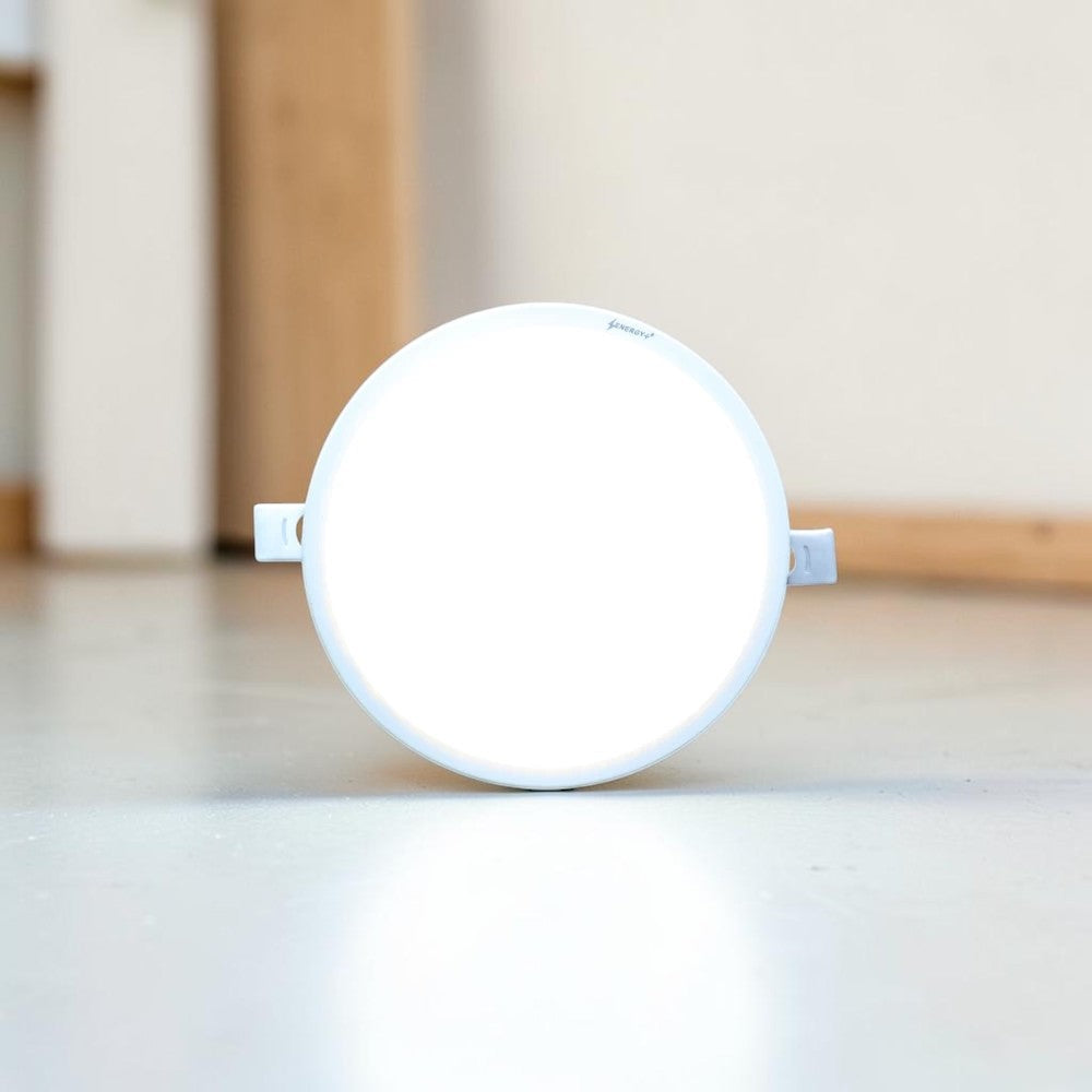 Energy Plus Salvi 2020 15W round LED concealed panel light in white with slim frame and mounting clips, model SP1088.