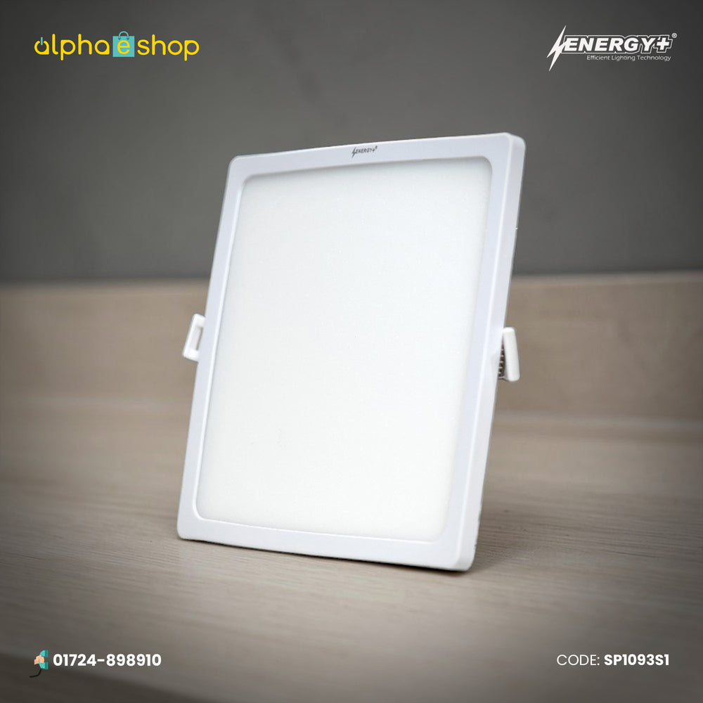 Energy Plus Salvi Panel 2021 15W square panel light in white with slim frame, frosted diffuser and side mounting clips, model SP1093.