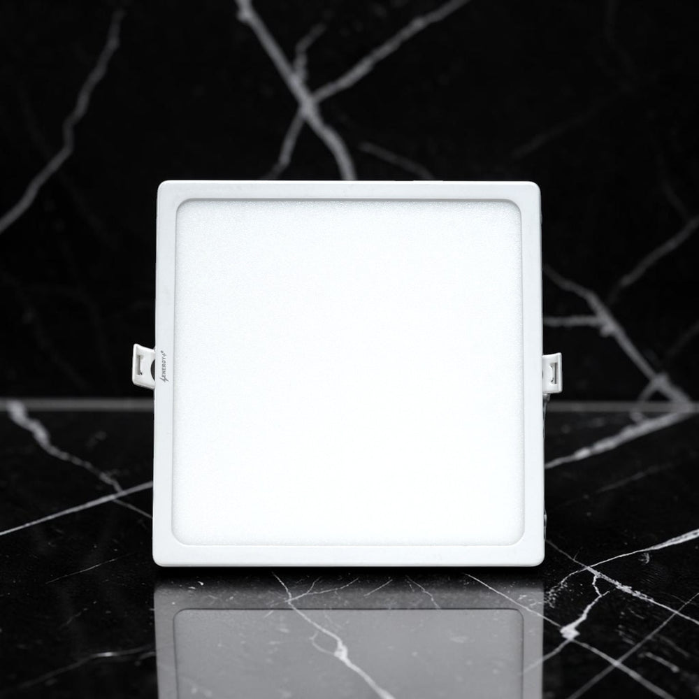 Energy Plus Salvi Panel 2021 20W square panel light in white with frosted diffuser and side mounting tabs, model SP1095.