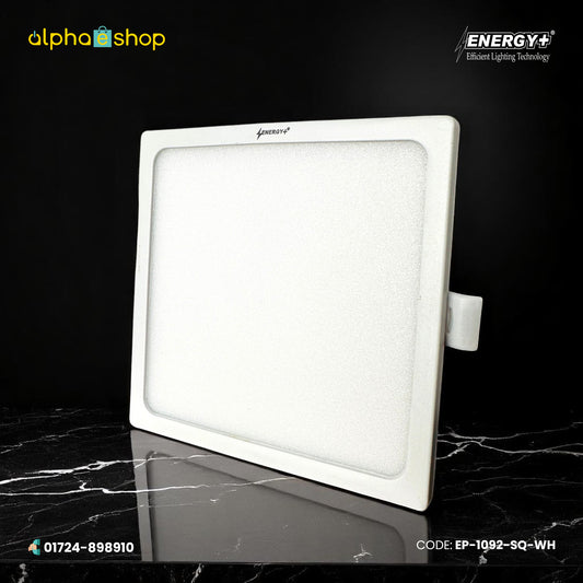 Energy Plus Salvi square LED concealed panel light in white, slim panel design, model EP-1092-SQ-WH.