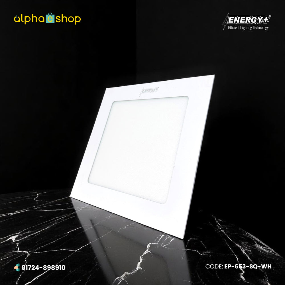 Energy Plus square LED concealed panel light in white with slim bezel and frosted diffuser, model EP-653-SQ.