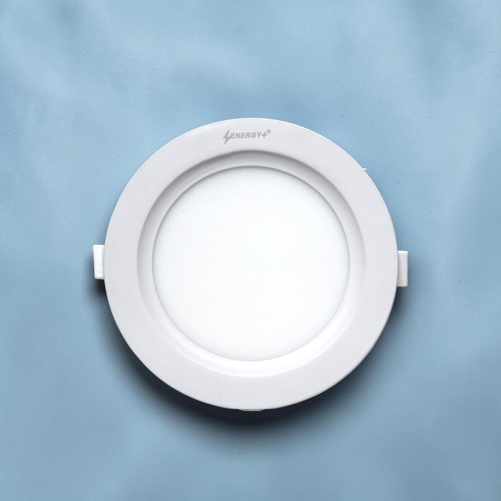 Energy Plus Zion Panel 2017 12W round panel light in white with slim circular frame and frosted diffuser, model Z1038.