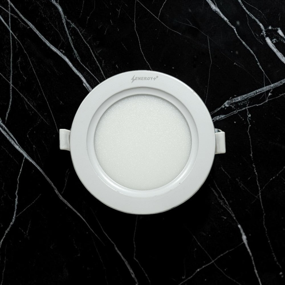 Energy Plus Zion Panel 2017 8W round panel light in white with circular frame and frosted diffuser, model Z2028.