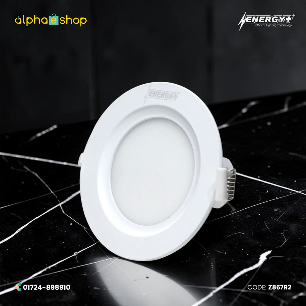 Energy Plus Zion Panel 2017 6W round panel light in white with frosted diffuser and spring clips, model Z867.