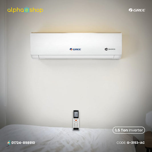 Gree Zeno 1.5 Ton split type inverter air conditioner with remote control, featuring Wi-Fi Inverter connectivity.