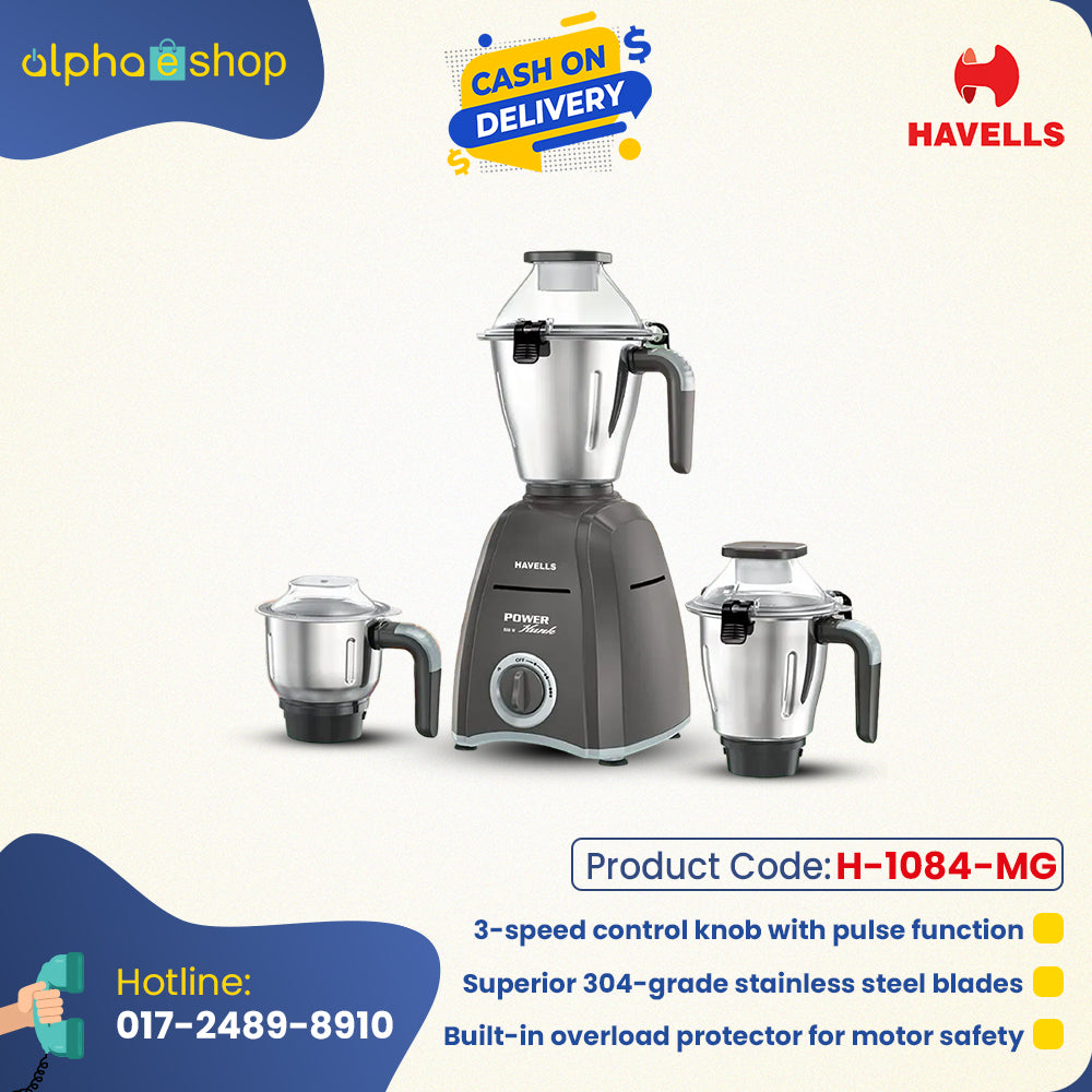 Havells Power Hunk 800 Mixer Grinder (3 Jars) Light Ash H1084MG