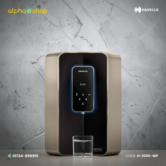 Havells Digi Touch Alkaline 6 L Absolutely Safe RO + UV Purified pH Balanced Water Purifier with 8 Stages, Double UV Purification and Patented Alkaline Water Technology (Champagne and Black) H-2000-WP