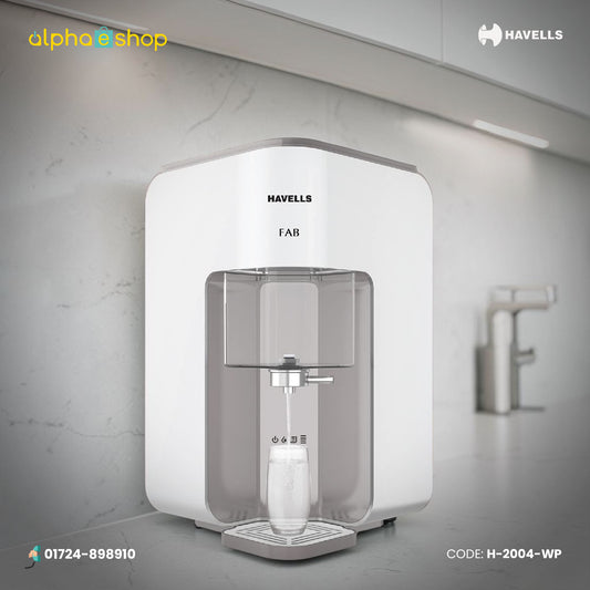 Havells FAB 7 Litre Absoulety Safe RO + UV Water Purifer with 7 Stages, Patented Corner/Wall mounting (Grey and White) H-2004-WP