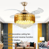 Breezelux Alpha 48" Crystal Retractable Luxury Decorative Silent Underlight Invisible Blade Chandelier with Remote Ceiling Fan (Golden) BL-2873
