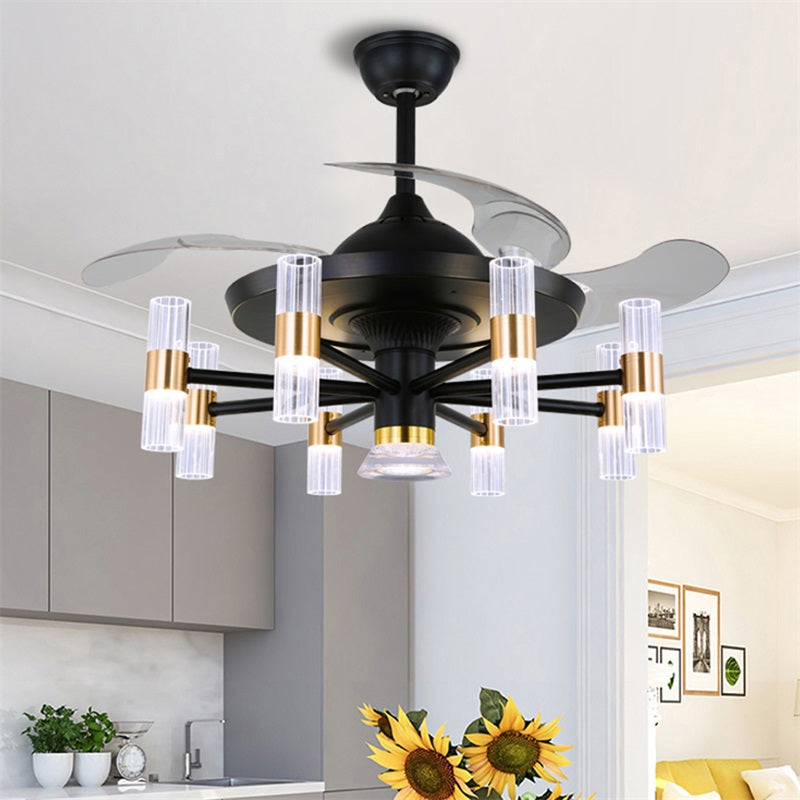 Qulik Q-6061-D 48-Inch Modern Chandelier Ceiling Fan with LED Light in Black