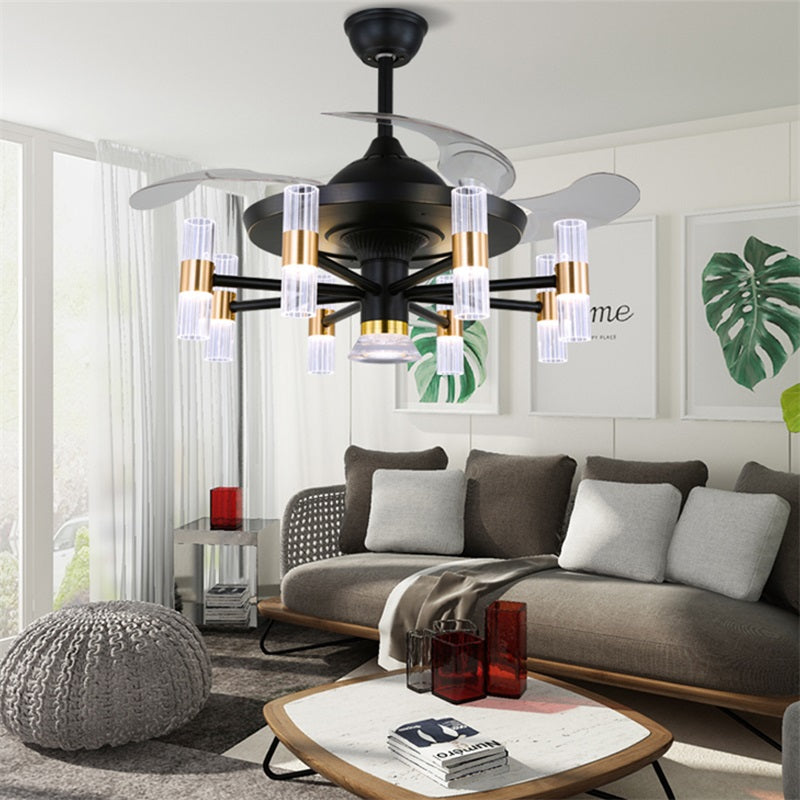 Qulik Q-6061-D 48-Inch Modern Chandelier Ceiling Fan with LED Light in Black