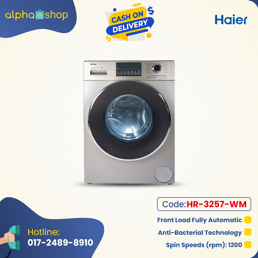 Haier 8 KG Front Loading Washing Machine (Silver) HR-3257-WM