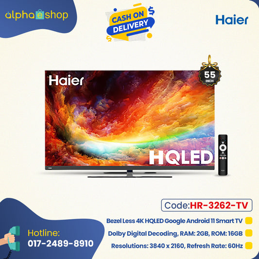 Haier H55S6UG PRO - 55" Bezel Less 4K Google Android 11 Smart TV (BLACK) HR-3262-TV