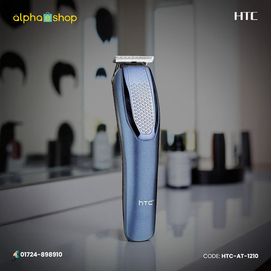 HTC AT-1210 blue beard trimmer and hair clipper for men with precision T-blade and ergonomic body.