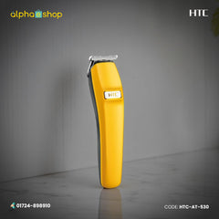 HTC AT-530 rechargeable beard and hair trimmer with precision T-blade and yellow-black body.