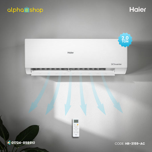 Haier HSU-24 Clean Cool 2 Ton DC inverter split air conditioner in white with remote control.