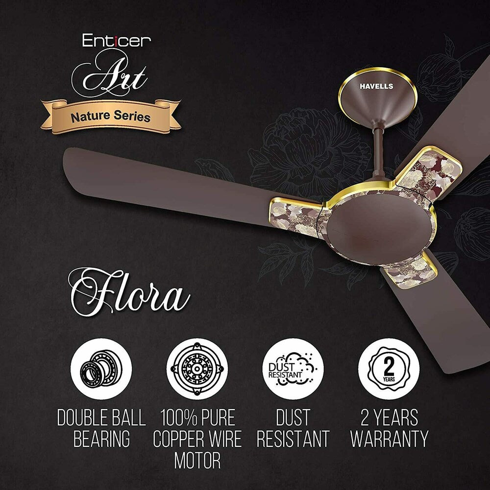Havells ENTICER ART - ES Flora  Nature Series 48 Inch Ceiling Fan (Espresso Brown) H-289