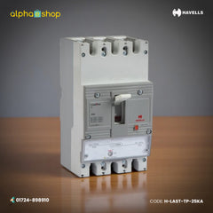 Havells AS Frame TP moulded case circuit breaker (MCCB) with 25 kA breaking capacity, model H-LAST-MCCB-TP-25KA.