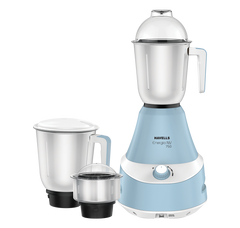 Havells Energia 600W mixer grinder with three stainless steel jars and rotary speed control, model H-1081-MG.
