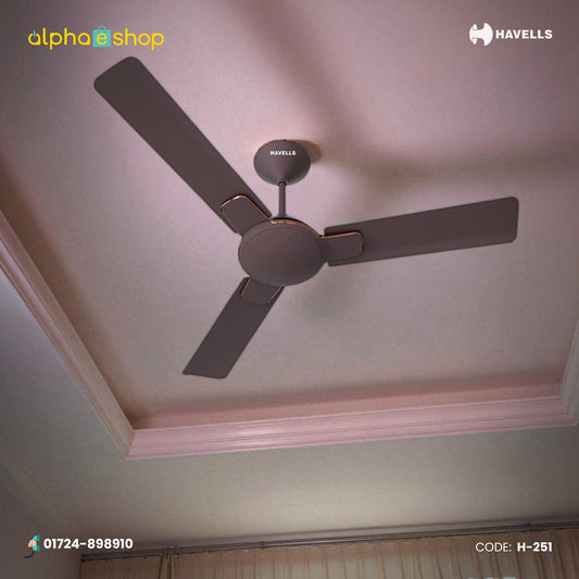 Havells Enticer 36-inch espresso brown copper ceiling fan with 3 blades and decorative copper accents, model H-251.