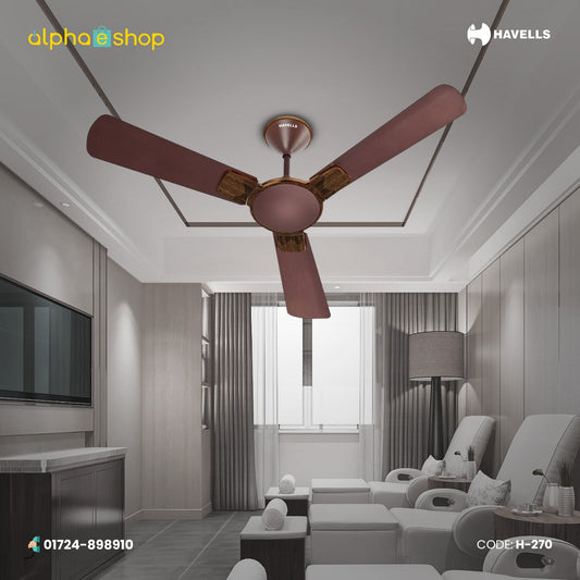 Havells Enticer Art 56-inch espresso brown ceiling fan with 3 blades and decorative patterned accents, model H-270.