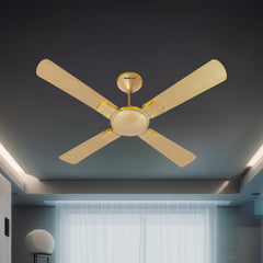 Havells Enticer Hues 56-inch gold ceiling fan with 4 blades and decorative patterned blade accents, model H-307.