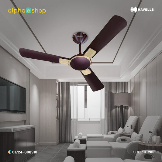 Havells Enticer Wood 56-inch ceiling fan with 3 blades, oakwood finish and contrasting decorative blade accents, model H-286.