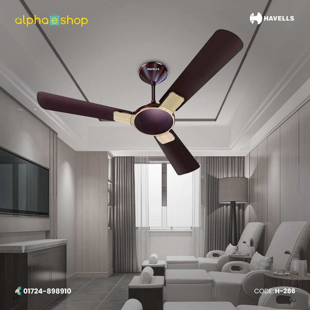 Havells Enticer Wood 56-inch ceiling fan with 3 blades, oakwood finish and contrasting decorative blade accents, model H-286.