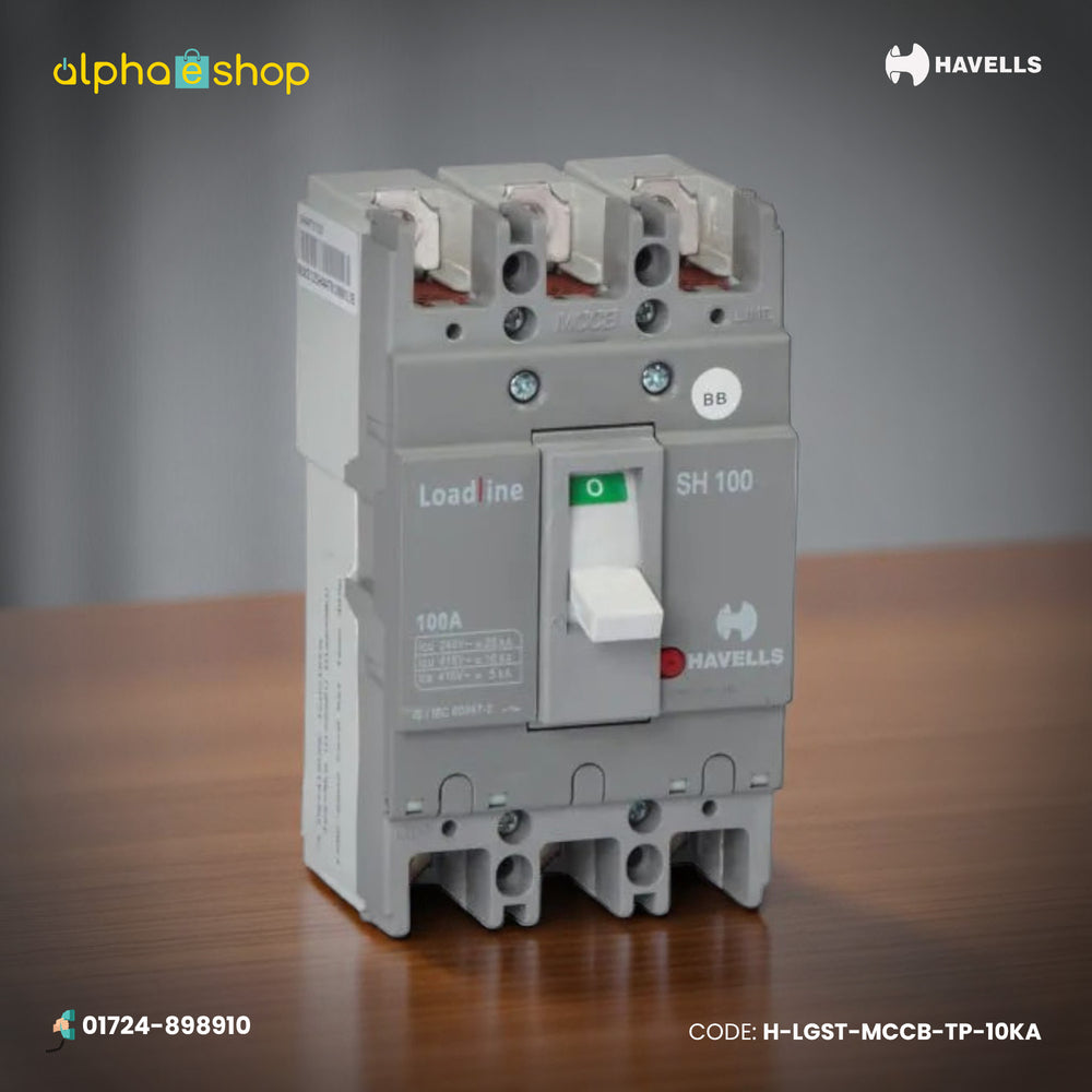 Havells GS Frame TP moulded case circuit breaker (MCCB) with 10 kA breaking capacity, model H-LGST-MCCB-TP-10KA.