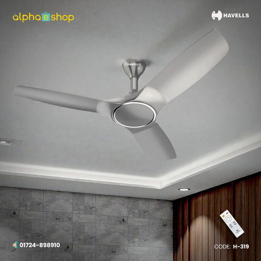 Havells Stealth Air 48-inch premium BLDC ceiling fan in mist finish featuring aerodynamically designed blades and a wireless remote control.