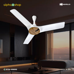 Havells Stealth Neo 48-inch BLDC ceiling fan with 3 blades and Wood Pearl White finish, model H-274.