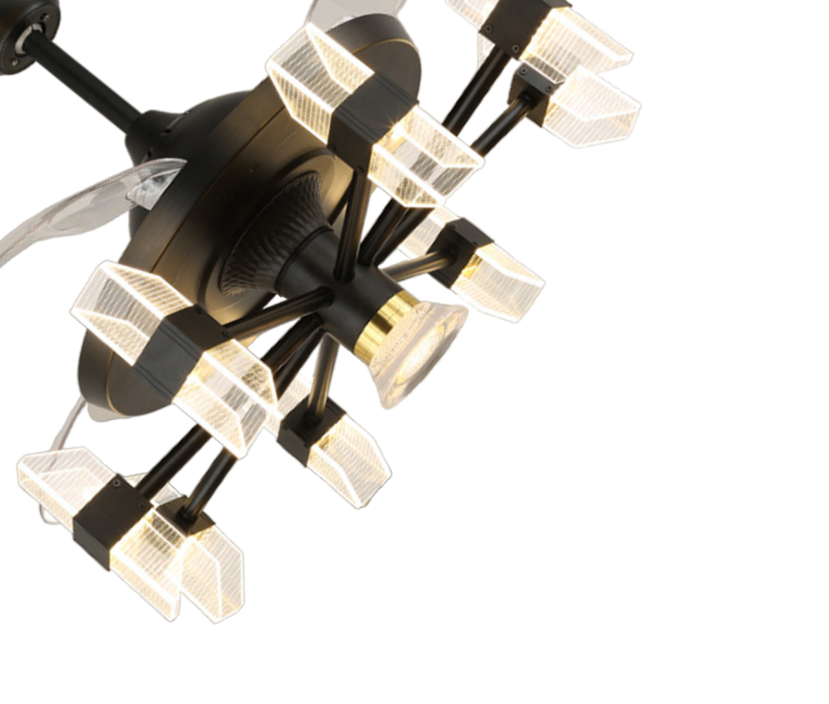 Qulik Q-6061-B 48-Inch Modern Chandelier Ceiling Fan with LED Light in Black