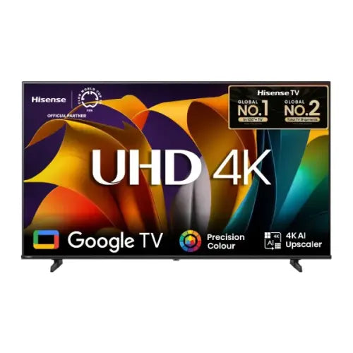 Hisense UHD 4K TV with Google TV features on a white background