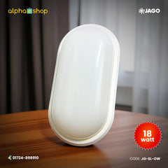 Jago 18W IP65 oval security light in white with a smooth diffuser and compact surface-mounted design, model JG-SL-OW.