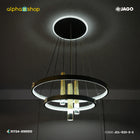 Jago modern 2-layer hanging light featuring black ring profiles, bright LED strips, and gold-accented cylindrical downlights, model JCL-533-3-2.